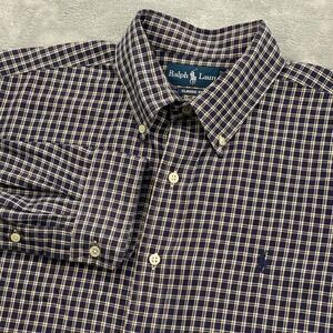 Ralph Lauren Mens Large Classic Fit Blue Plaid Button Down Shirt  Workwear